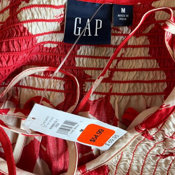 Gap Dress Sundress Size Medium Red Beige Cotton Smocked Tiered NWT - Picture 7 of 10